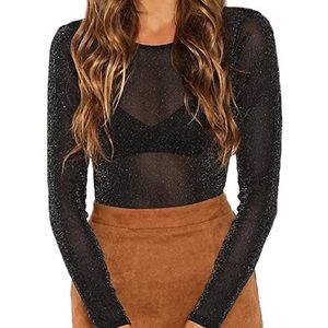Long Sleeve Mesh Shimmer Bodysuit